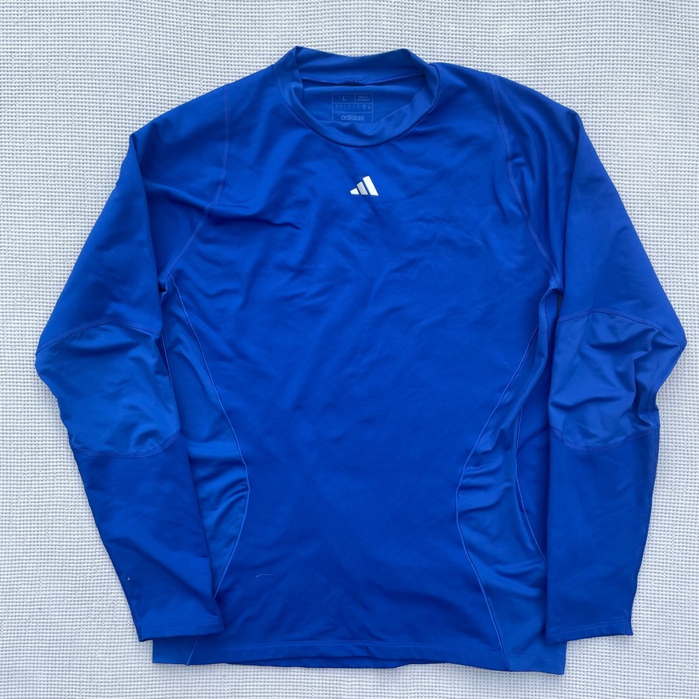 Adidas Compression Shirt Mens Large Blue Excellent Long Sleeve Training Top